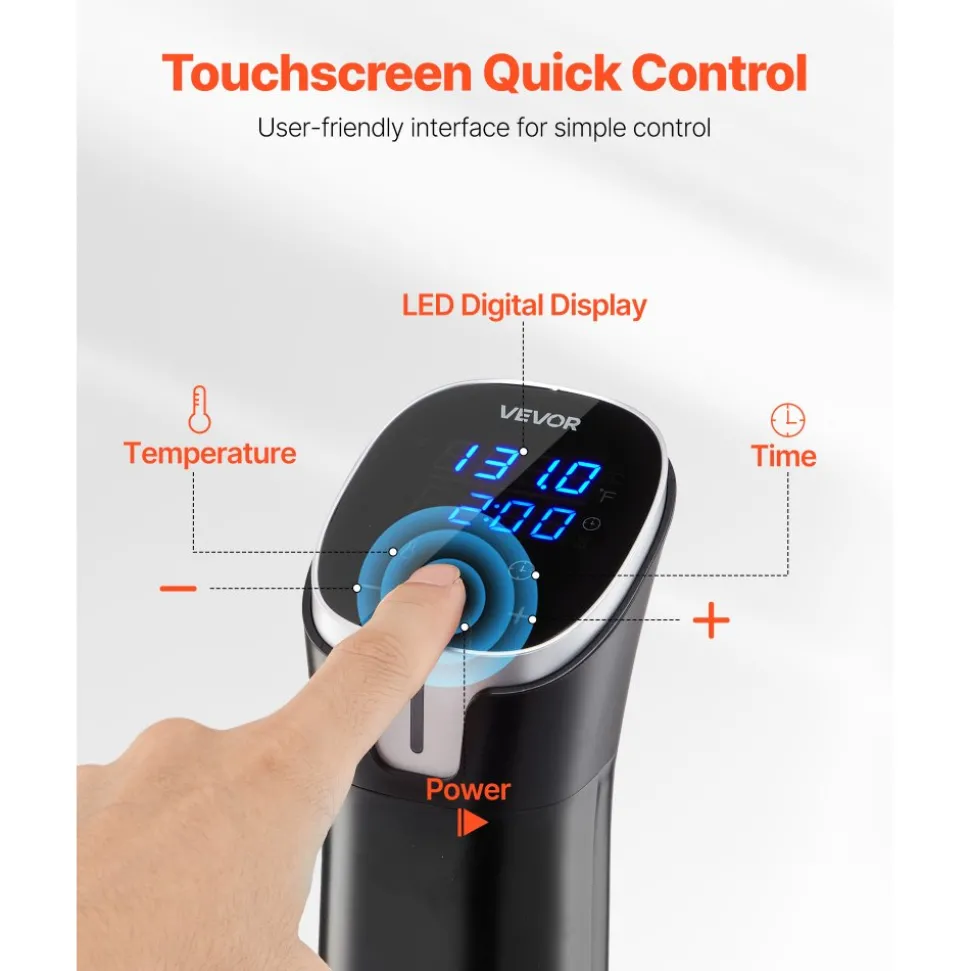 VEVOR Sous Vide Precision Cooker, 1100W Sous-Vide Cooking Machine, WIFI Immersion Circulator with LED Digital Display, Fast-Heating, Accurate Temperature & Timer Control, SUS304 Stainless Steel