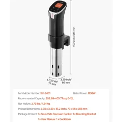 VEVOR Sous Vide Precision Cooker, 1100W Sous-Vide Cooking Machine, Immersion Circulator with LED Digital Display, Secure Clamp Design, Temperature & Timer Control, Professional Sous Vide Cooker