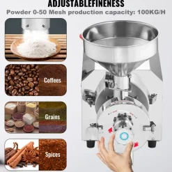 VEVOR Soybean Grinder Commercial Grinding Machine for Spices 3000W Corn Mill Grinder 100 KG/H Stainless Steel Corn Grinder Industrial Flour Milling Machine for Pepper Soybean Peanut Corn Grains