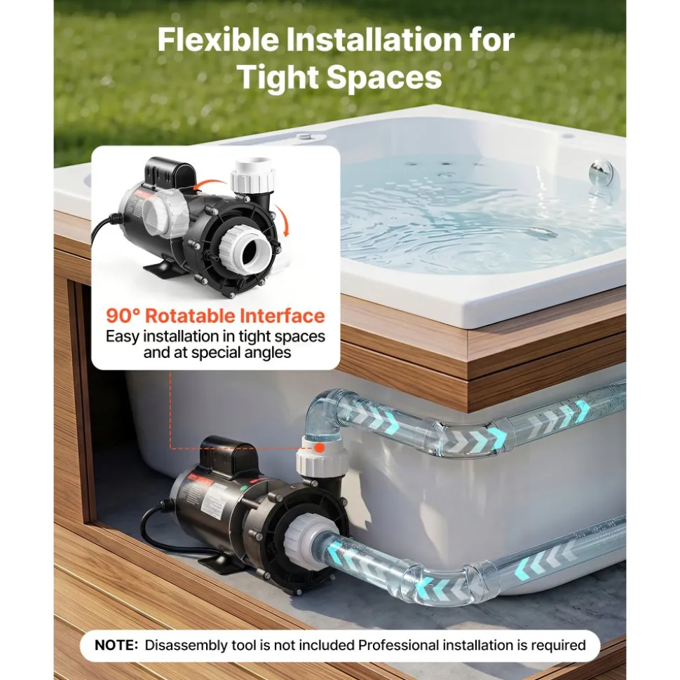 VEVOR SPA Pump 2HP Hot Tub Pump 2 Speed 56 Frame with 1.5" & 2" Port, 230V, 168 GPM High Speed & 68 GPM Low Speed, 90° Rotational Interface, SPA Bath Water Circulation, Compatible with OEM Models