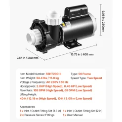 VEVOR SPA Pump 2HP Hot Tub Pump 2 Speed 56 Frame with 1.5