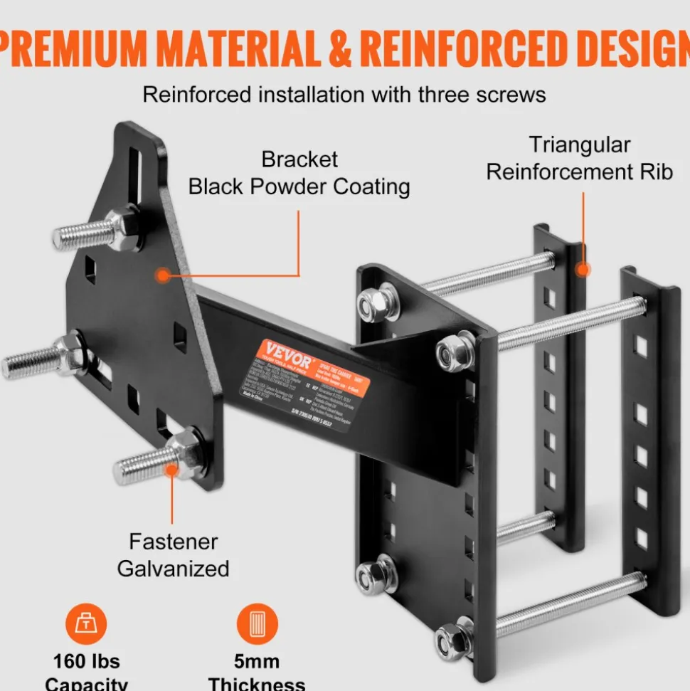 VEVOR Spare Tire Carrier, Trailer Spare Tire Mount, 160 lbs Capacity, Utility Trailer Accessories Fits Most 4 & 5 & 6 & 8 Lugs Wheels on 4", 4.25", 4.5", 4.75", 5", 5.5", 6", 6.5" Bolt Patterns