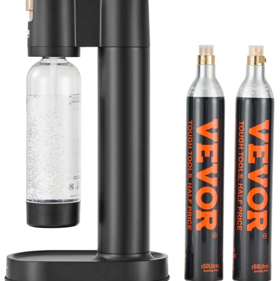 VEVOR Sparkling Water Maker, Soda Maker Machine for Home Carbonating, Seltzer Water Starter Kit with BPA-free 1L PET Bottle, 2 CO2 Cylinders, Compatible with Mainstream Screw-in 60L CO2 Cylinder