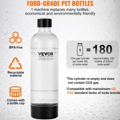 VEVOR Sparkling Water Maker, Soda Maker Machine for Home Carbonating, Seltzer Water Starter Kit with BPA-free 1L PET Bottle, 2 CO2 Cylinders, Compatible with Mainstream Screw-in 60L CO2 Cylinder