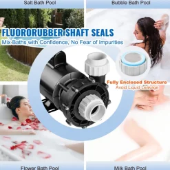 VEVOR 2 Speed SPA Pump, 56-Frame, AC220-240V Hot Tub SPA Pump, 3HP/200GPM/65.61ft High Speed or 0.4HP/100GPM/16.07ft Low Speed, 2