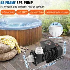 VEVOR 2 Speed SPA Pump, 48-Frame, AC 110-120V Hot Tub SPA Pump, 1.5HP/150GPM/42.65ft High Speed or 0.46HP/70GPM/9.18ft Low Speed, 2