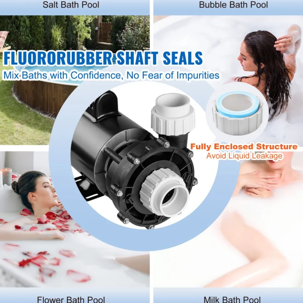 VEVOR 2 Speed SPA Pump, 56-Frame, AC 220-240V Hot Tub SPA Pump, 4HP/210GPM/65.61ft High Speed or 0.7HP/103GPM/16.07ft Low Speed, 2" Port 90° Rotational Interface for Hot Tub, Tested to UL Standards