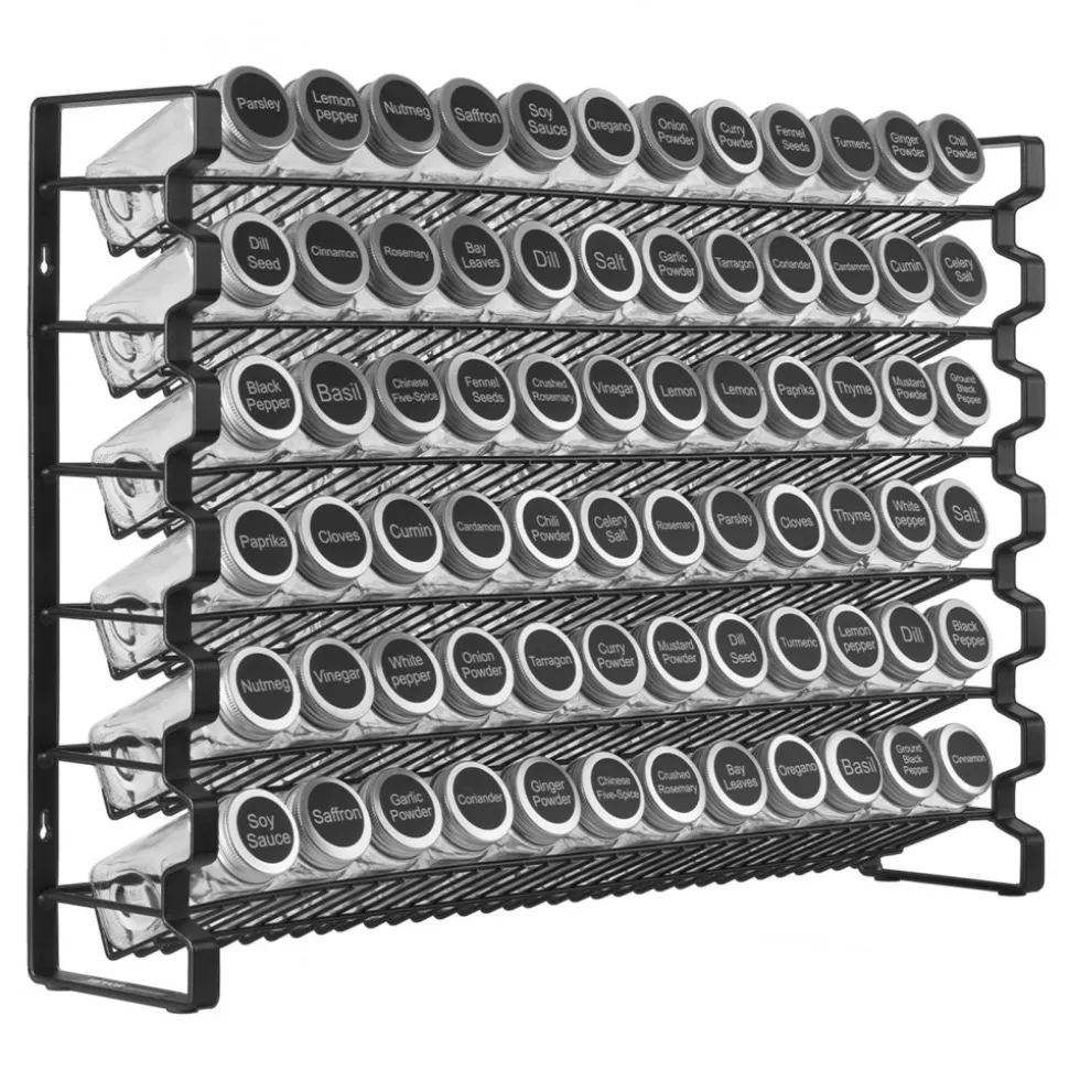 VEVOR Spice Rack Organizer for Cabinet, Spice Organizer with 72 Empty Spice Jars, Lids, Spice Labels, and Funnel Complete Set, Seasoning Organizer for Countertop, Kitchen, Pantry, Cupboard, 23x16 in