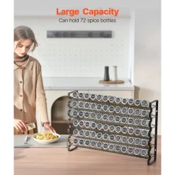 VEVOR Spice Rack Organizer for Cabinet, Spice Organizer with 72 Empty Spice Jars, Lids, Spice Labels, and Funnel Complete Set, Seasoning Organizer for Countertop, Kitchen, Pantry, Cupboard, 23x16 in