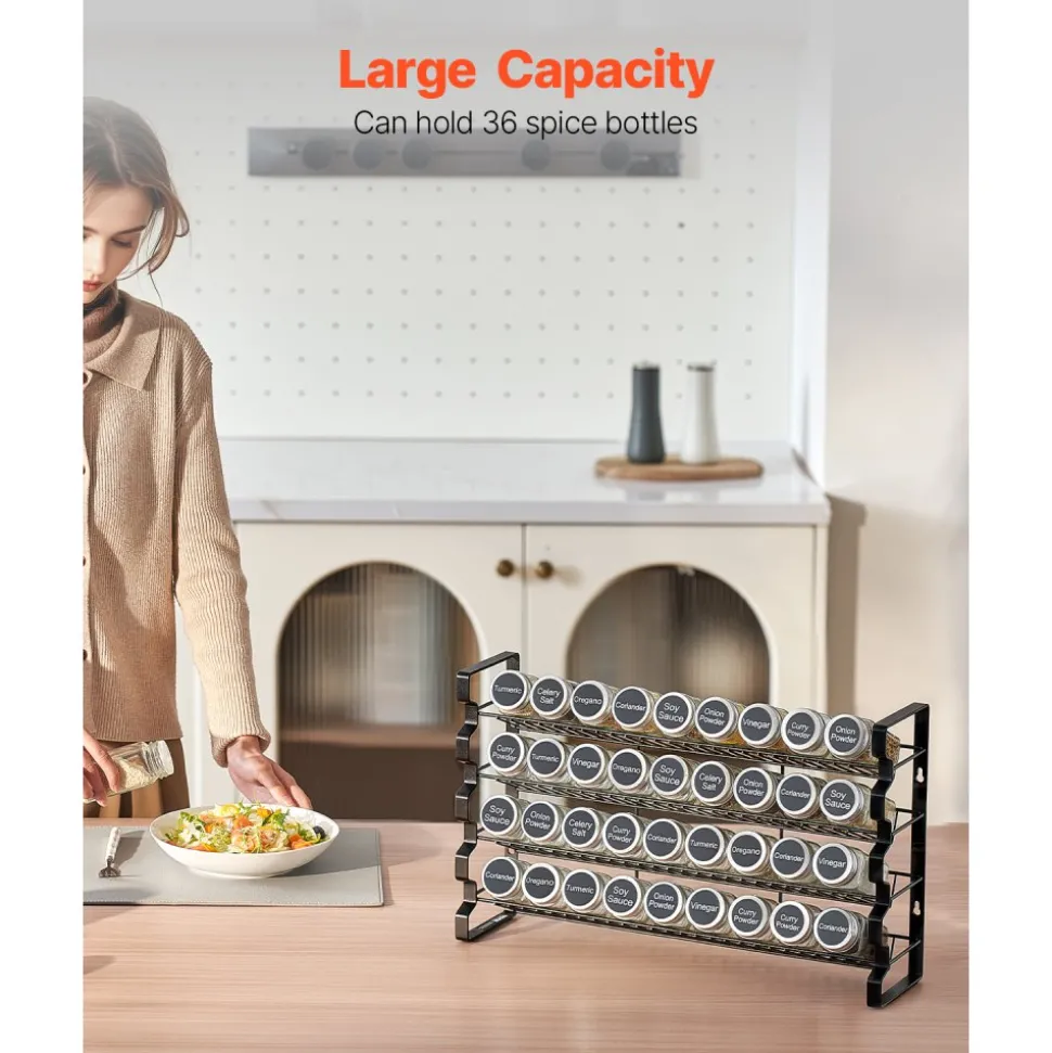 VEVOR Spice Rack Organizer for Cabinet, Spice Organizer with 36 Empty Spice Jars, Lids, Spice Labels, and Funnel Complete Set, Seasoning Organizer for Countertop, Kitchen, Pantry, Cupboard, 18x11 in