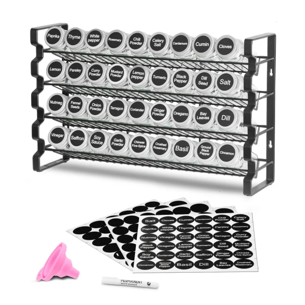 VEVOR Spice Rack Organizer for Cabinet, Spice Organizer with 36 Empty Spice Jars, Lids, Spice Labels, and Funnel Complete Set, Seasoning Organizer for Countertop, Kitchen, Pantry, Cupboard, 18x11 in