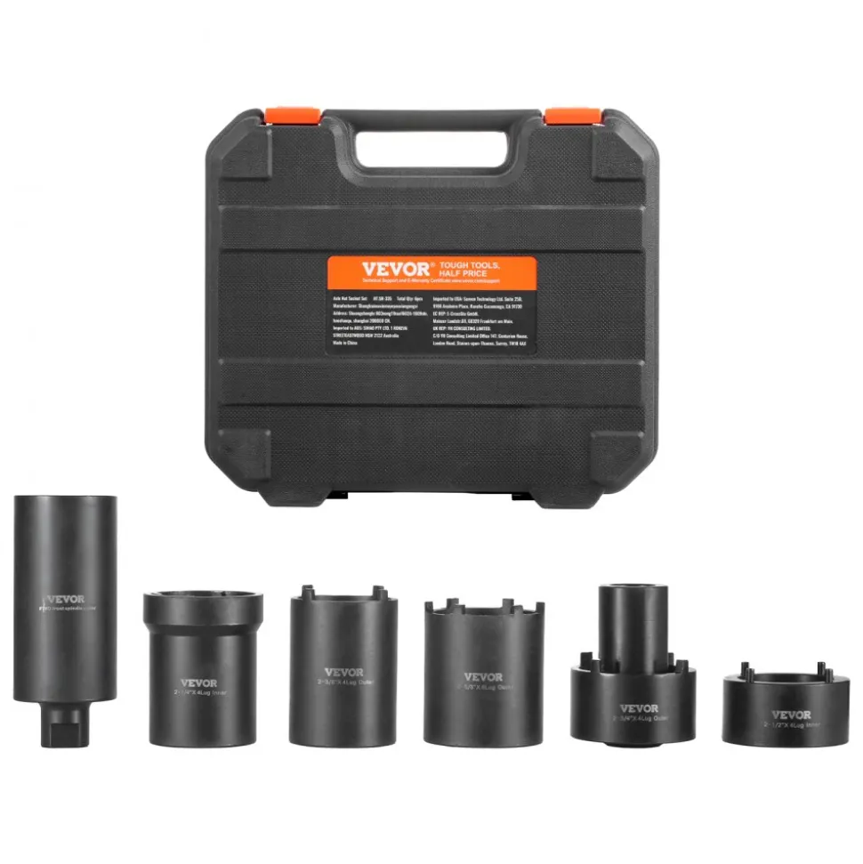 VEVOR Spindle Nut Socket Tool Kit, 1/2 inch Drive 6 Piece Axle Hub Nut Socket Set, for Toyota, Ford, 4WD Vehicles and GM Vehicles, with Storage Case, Axle Spindle Nut Retainers Remover