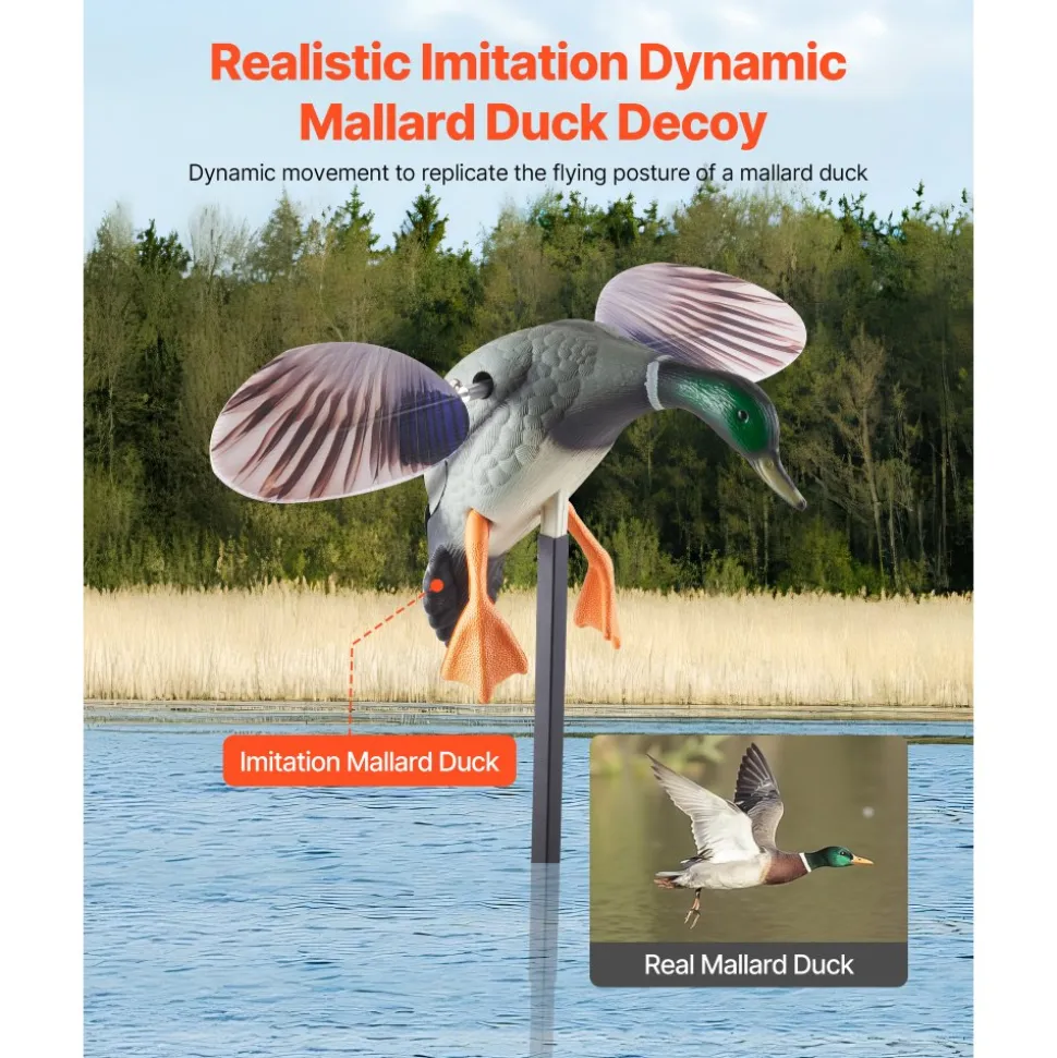VEVOR Spinning Wing Motion Duck Decoys, Outdoor Teal Decoys for Hunting, Floating Duck for Pool, Pond, and Lake, Realistic Plastic Duck Hunting Decoy, Garden Yard Decoration, Easy to Carry, 1-Pack