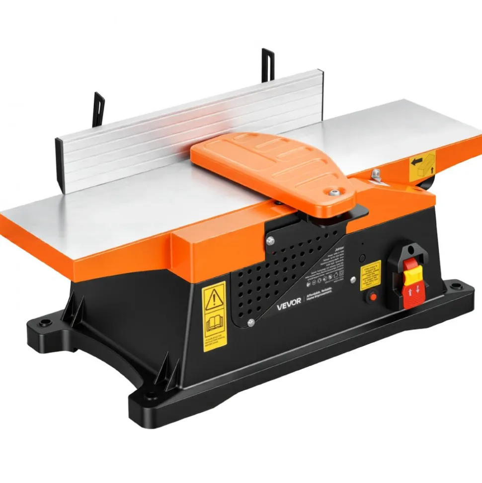 VEVOR Spiral Benchtop Jointer, 6 in, 2 HP 12000 RPM Bench Top Wood Jointer, with 12-Blade Spiral Cutterhead, Up to 1/8 in Depth, Adjustable Fence, 6 x 23 in Cast Aluminum Table, for Woodworking DIY