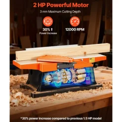 VEVOR Spiral Benchtop Jointer, 6 in, 2 HP 12000 RPM Bench Top Wood Jointer, with 12-Blade Spiral Cutterhead, Up to 1/8 in Depth, Adjustable Fence, 6 x 23 in Cast Aluminum Table, for Woodworking DIY