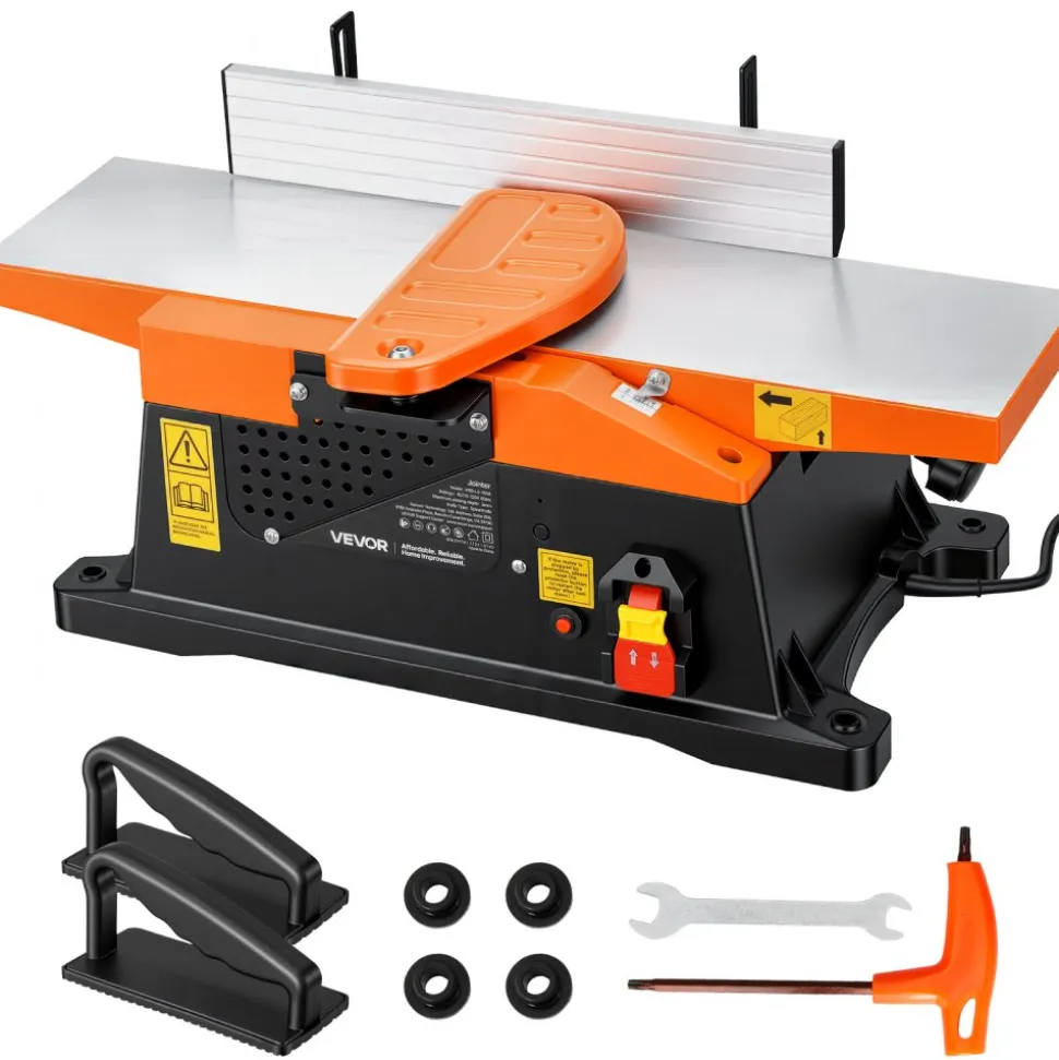 VEVOR Spiral Benchtop Jointer, 6 in, 2 HP 12000 RPM Bench Top Wood Jointer, with 12-Blade Spiral Cutterhead, Up to 1/8 in Depth, Adjustable Fence, 6 x 23 in Cast Aluminum Table, for Woodworking DIY