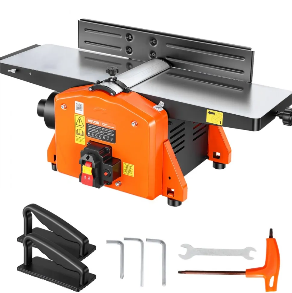 VEVOR Spiral Benchtop Jointer, 8 Inch, 2 HP 8500 RPM Bench Top Wood Jointer, with 18-Blade Spiral Cutterhead, Extendable Cast Aluminum Table, Up to 1/8 in Depth, Adjustable Fence, for Woodworking DIY
