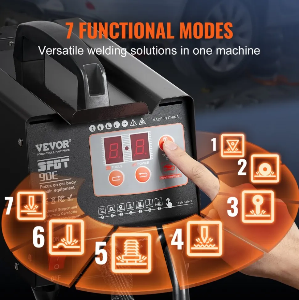 VEVOR Spot Welder Dent Puller, 3KW Stud Welder Dent Repair Kit with 2 Welding Guns, Auto/Manual Welding & 7 Modes, 110V Auto Body Spot Welding Dent Repair Machine for Car, Truck Dent Repair