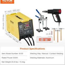 VEVOR Spot Welder Dent Puller, 300W Stud Welder Dent Repair Kit with Heat Gun, Auto/Manual Welding Mode, 110V Auto Body Spot Welding Dent Repair Machine for Aluminum Car Body Panels Repair