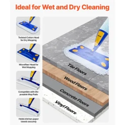 VEVOR Spray Mop, with 3 Washable Pads for Dry and Wet Floor Cleaning and a 27oz Refillable Water Tank, Microfiber Dust Wet Mop & Twisted Cotton Dry Mop, Commercial Home Use for Tiles/Vinyl/Wood Floor