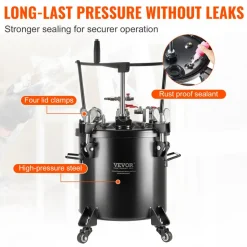 VEVOR Spray Paint Pressure Pot, 20L/5gal Pressure Pot Tank, 70 psi Adjustale Pressure, Steel Pressure Pot Paint Tank with Casters and Leak Repair Sealant, for Home Decor and Industry Painting
