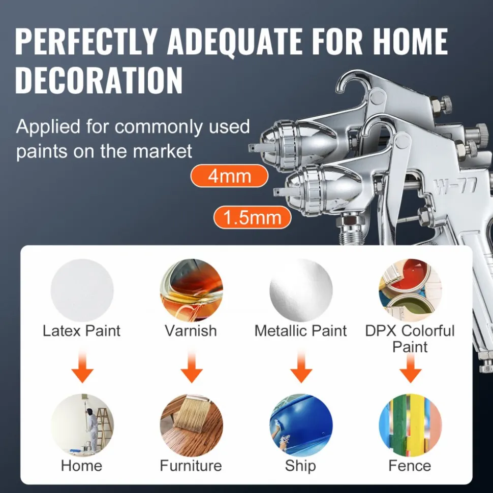 VEVOR Spray Paint Pressure Pot Tank, 10L/2.5gal Air Paint Pressure Pot, 1.5mm+4mm Two Nozzles Two Spray Paint Guns, 60PSI Max, for Industry Home Decor Architecture Construction Automotive Painting