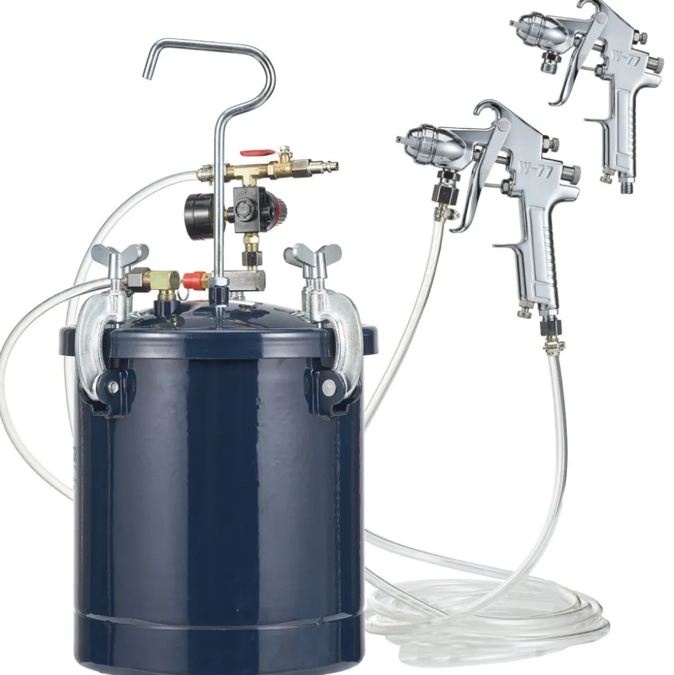 VEVOR Spray Paint Pressure Pot Tank, 10L/2.5gal Air Paint Pressure Pot, 1.5mm+4mm Two Nozzles Two Spray Paint Guns, 60PSI Max, for Industry Home Decor Architecture Construction Automotive Painting