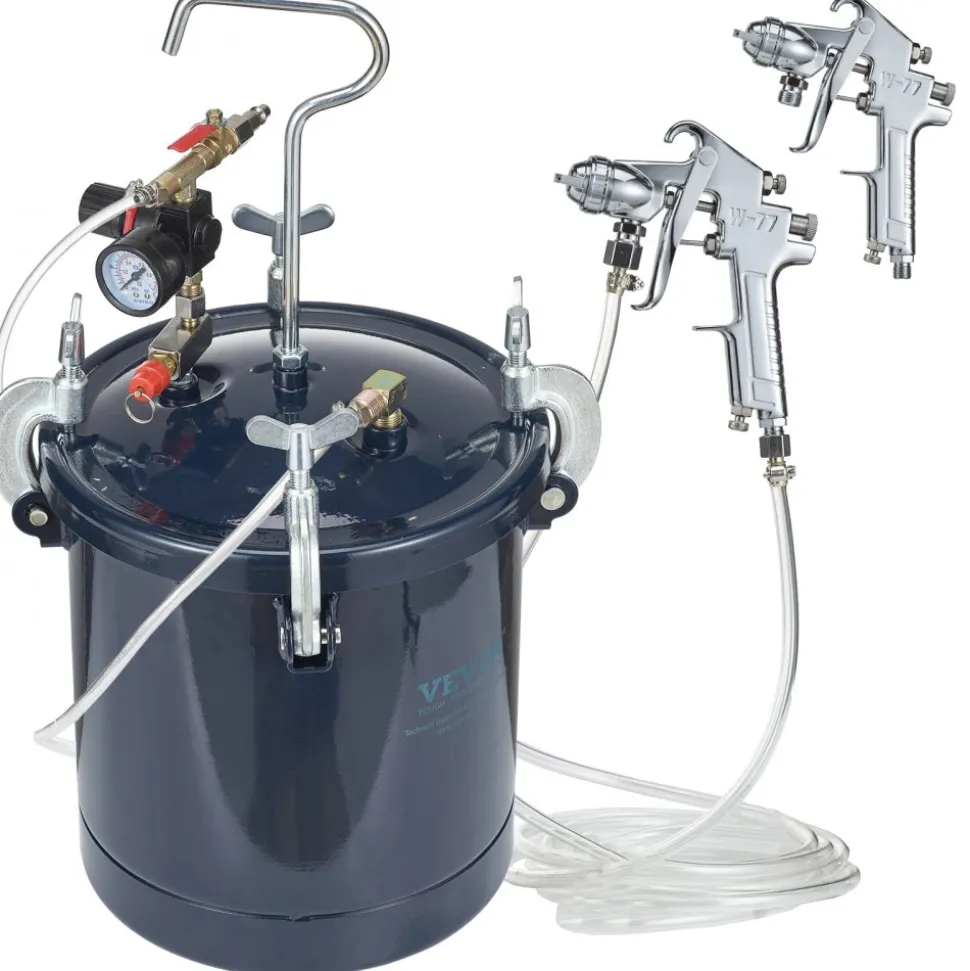 VEVOR Spray Paint Pressure Pot Tank, 10L/2.5gal Air Paint Pressure Pot, 1.5mm+4mm Two Nozzles Two Spray Paint Guns, 60PSI Max, for Industry Home Decor Architecture Construction Automotive Painting