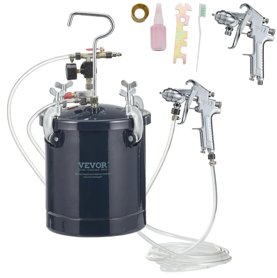VEVOR Spray Paint Pressure Pot Tank, 10L/2.5gal Air Paint Pressure Pot, 1.5mm+4mm Two Nozzles Two Spray Paint Guns, 60PSI Max, for Industry Home Decor Architecture Construction Automotive Painting
