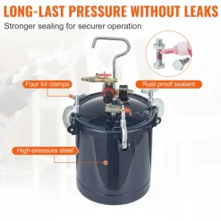 VEVOR Spray Paint Pressure Pot Tank, 10L/2.5gal Air Paint Pressure Pot, 1.5mm+4mm Two Nozzles Two Spray Paint Guns, 60PSI Max, for Industry Home Decor Architecture Construction Automotive Painting