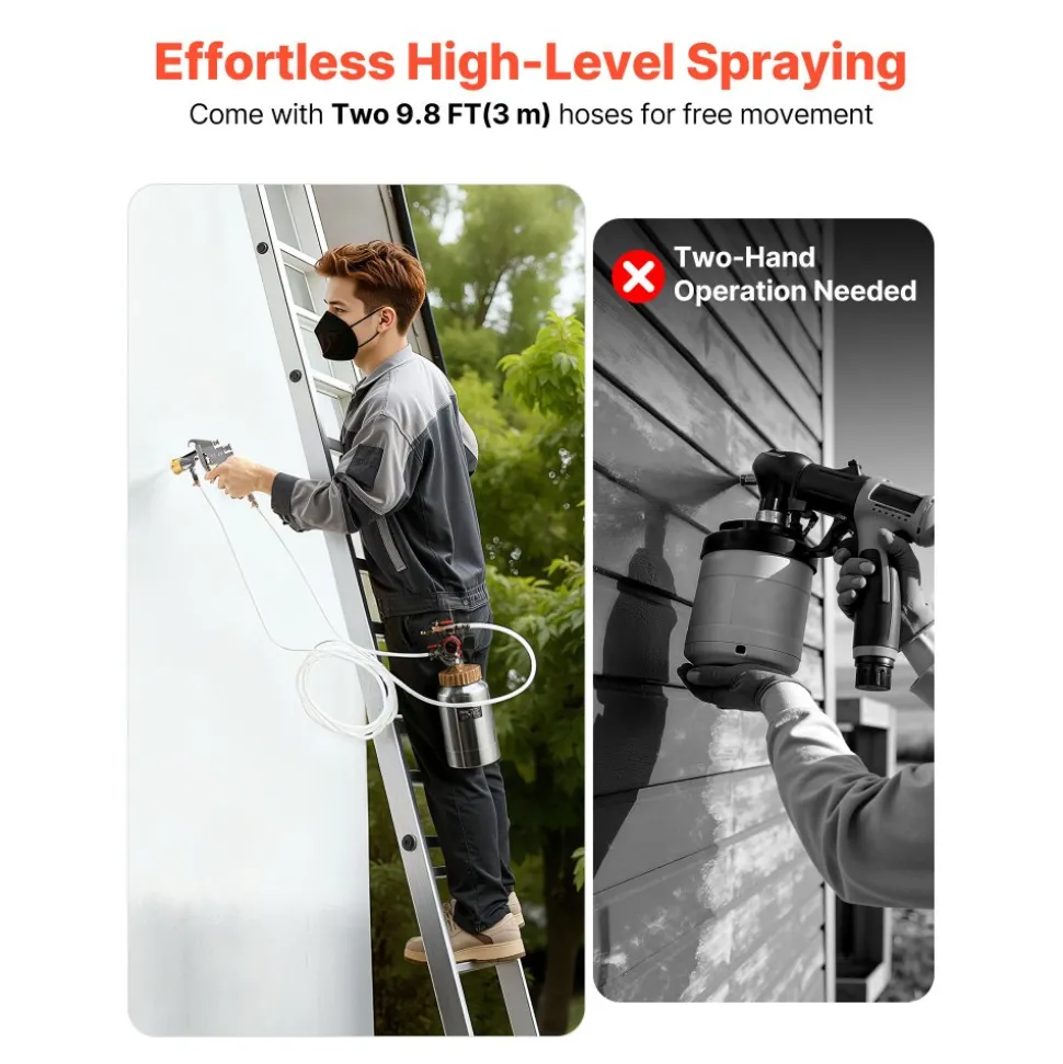 VEVOR Spray Paint Pressure Pot, 0.5 Gal/2 L Pressure Pot Paint Sprayer, φ1.8mm + φ3mm Two Spray Guns Central Pneumatic Sprays Gun with Two 9.8 FT/3 m Hoses for Furniture, Car, Fence, Max 45 Psi