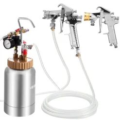 VEVOR Spray Paint Pressure Pot, 0.5 Gal/2 L Pressure Pot Paint Sprayer, φ1.8mm + φ3mm Two Spray Guns Central Pneumatic Sprays Gun with Two 9.8 FT/3 m Hoses for Furniture, Car, Fence, Max 45 Psi