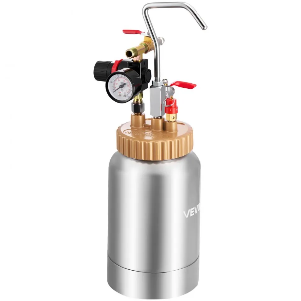 VEVOR Spray Paint Pressure Pot, 0.5 Gal/2 L Pressure Pot Paint Sprayer, φ1.8mm + φ3mm Two Spray Guns Central Pneumatic Sprays Gun with Two 9.8 FT/3 m Hoses for Furniture, Car, Fence, Max 45 Psi