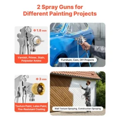 VEVOR Spray Paint Pressure Pot, 0.5 Gal/2 L Pressure Pot Paint Sprayer, φ1.8mm + φ3mm Two Spray Guns Central Pneumatic Sprays Gun with Two 9.8 FT/3 m Hoses for Furniture, Car, Fence, Max 45 Psi