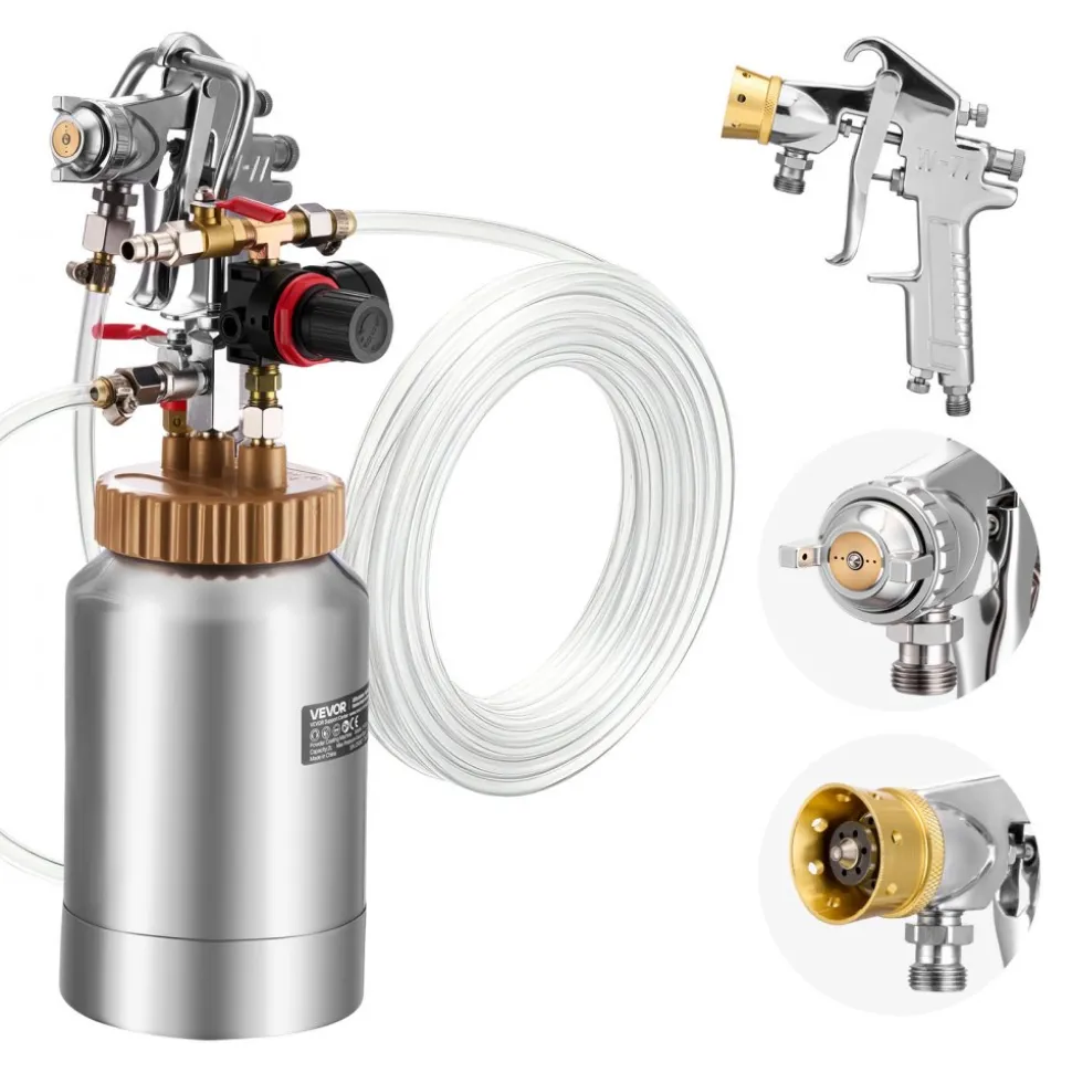 VEVOR Spray Paint Pressure Pot, 0.5 Gal/2 L Pressure Pot Paint Sprayer, φ1.8mm + φ3mm Two Spray Guns Central Pneumatic Sprays Gun with Two 9.8 FT/3 m Hoses for Furniture, Car, Fence, Max 45 Psi