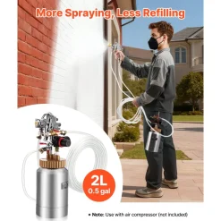 VEVOR Spray Paint Pressure Pot, 0.5 Gal/2 L Pressure Pot Paint Sprayer, φ1.8mm + φ3mm Two Spray Guns Central Pneumatic Sprays Gun with Two 9.8 FT/3 m Hoses for Furniture, Car, Fence, Max 45 Psi