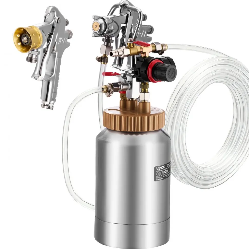 VEVOR Spray Paint Pressure Pot, 0.5 Gal/2 L Pressure Pot Paint Sprayer, φ1.8mm + φ3mm Two Spray Guns Central Pneumatic Sprays Gun with Two 9.8 FT/3 m Hoses for Furniture, Car, Fence, Max 45 Psi