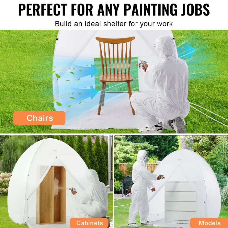 VEVOR Spray Paint Shelter, 60 x 60 x 70 in Pop-Up Portable Spray Paint Tent with Built-In Floor, Exhaust Window and Storage Bag, Foldable Paint Booth for Furniture, DIY Hobby Tool Painting Station