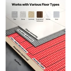 VEVOR 80 sqft Floor Heating Mat System, 120V Electric Radiant Heated Floor System, with Decoupling Membrane & Smart Control Thermostat & Alarm, Easy Installation for Tile, Stone, Vinyl
