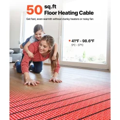 VEVOR 50 sqft Floor Heating Mat System, 120V Electric Radiant Heated Floor System, with Decoupling Membrane & Smart Control Thermostat & Alarm, Easy Installation for Tile, Stone, Vinyl
