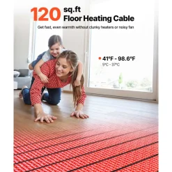 VEVOR 120 sqft Floor Heating Mat System, 120V Electric Radiant Heated Floor System, with Decoupling Membrane & Smart Control Thermostat & Alarm, Easy Installation for Tile, Stone, Vinyl