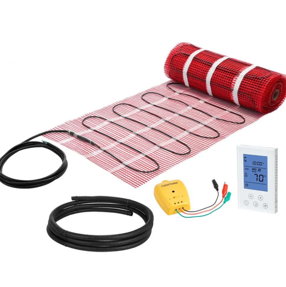 VEVOR 90 sqft Self-Adhesive Mesh Floor Heating Mat System, 120V Electric Radiant Heated Floor System, with Smart Control Thermostat & Alarm, Easy Installation for Tile, Stone, Vinyl