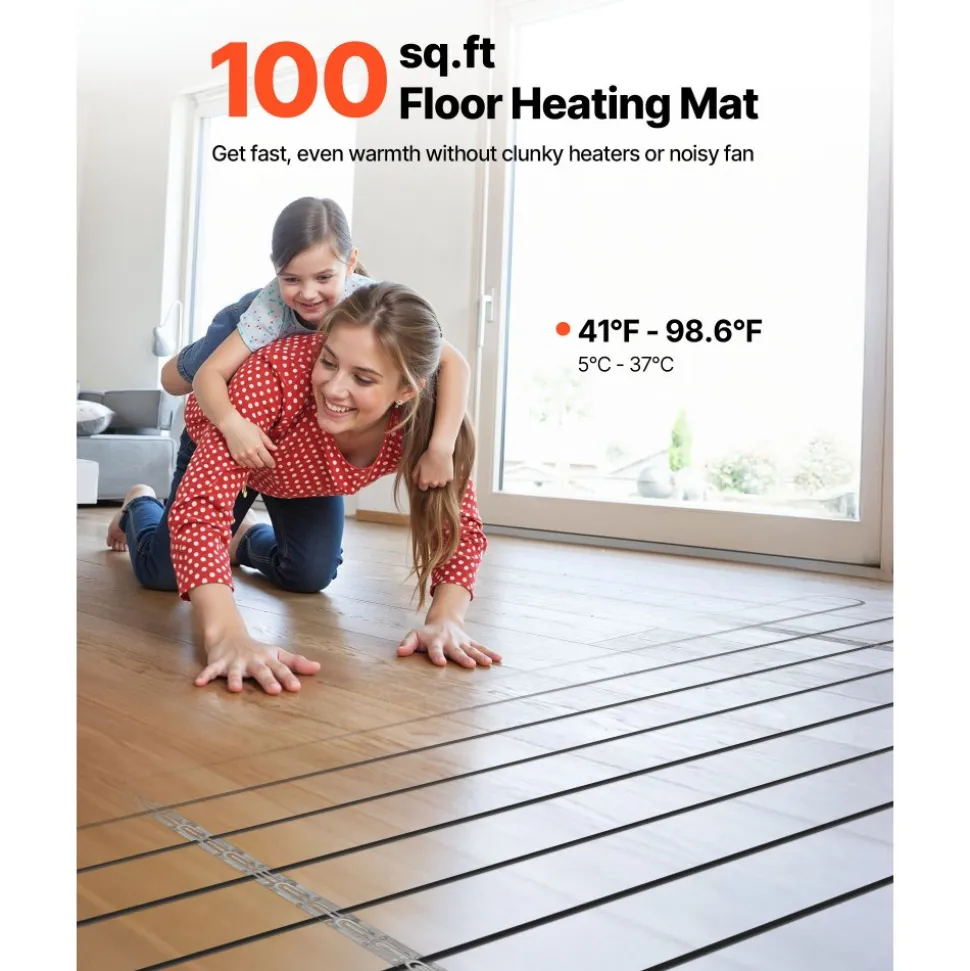 VEVOR 100 sqft Underfloor Heating Cable Kit, 120V Electric Radiant Heated Floor System, with Smart Control Thermostat & Alarm, Easy Installation for Tile, Stone, Vinyl, Home Improvement
