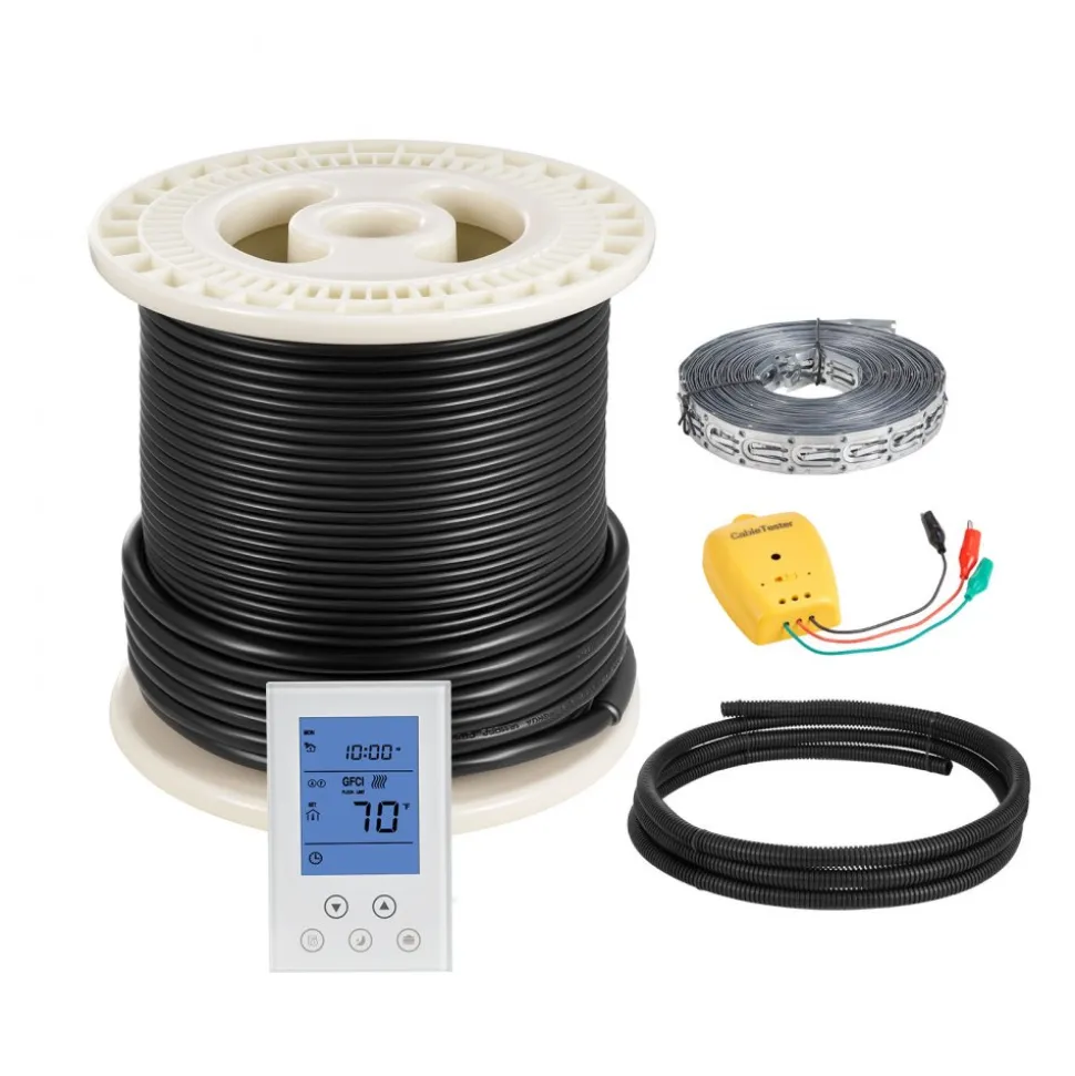 VEVOR 50 sqft Underfloor Heating Cable Kit, 120V Electric Radiant Heated Floor System, with Smart Control Thermostat & Alarm, Easy Installation for Tile, Stone, Vinyl, Home Improvement
