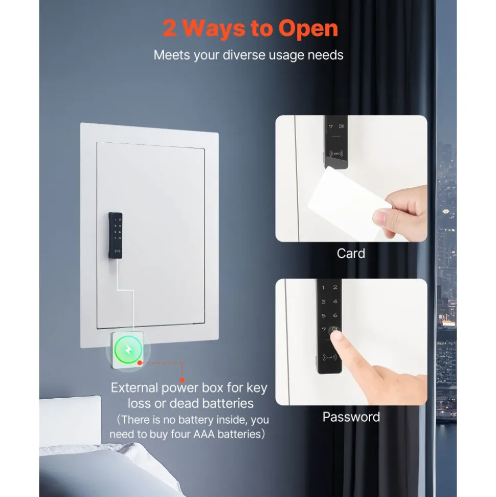 VEVOR 0.83 sq.ft Wall Safe, 3-Tier Hidden Wall Safe with Password, Key & Turning Knob, Q235 Cold-Rolled Steel In-Wall Box with Adjustable Shelves & Mounting Holes for Money, Jewelry, Passport, White