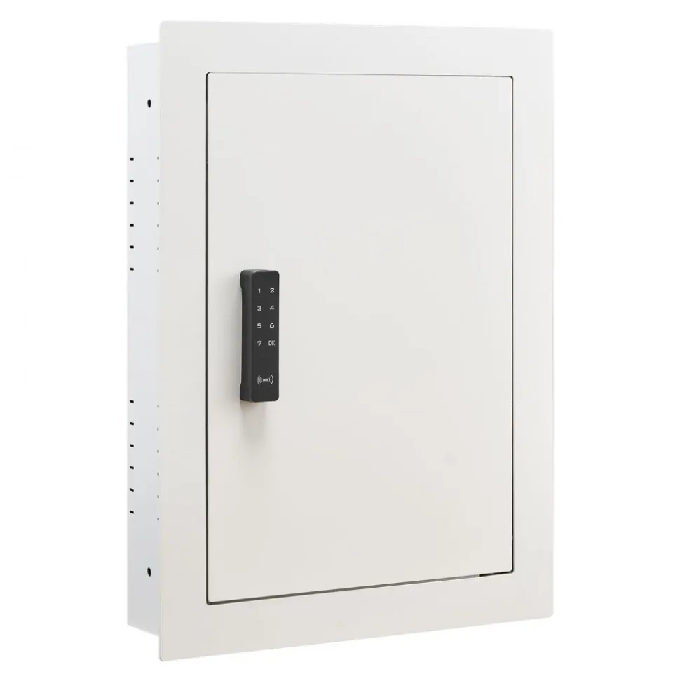 VEVOR 0.83 sq.ft Wall Safe, 3-Tier Hidden Wall Safe with Password, Key & Turning Knob, Q235 Cold-Rolled Steel In-Wall Box with Adjustable Shelves & Mounting Holes for Money, Jewelry, Passport, White