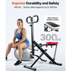 VEVOR Squat Machine, Deep Squat Rowing Machine for Home, Easy Setup & Foldable Exercise Equipment, Glute Trainer Machine with 3 High-Strength Resistance Bands, Glutes & Leg Home Workout Machine, Black
