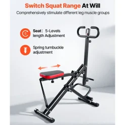 VEVOR Squat Machine, Deep Squat Rowing Machine for Home, Easy Setup & Foldable Exercise Equipment, Glute Trainer Machine with 3 High-Strength Resistance Bands, Glutes & Leg Home Workout Machine, Black