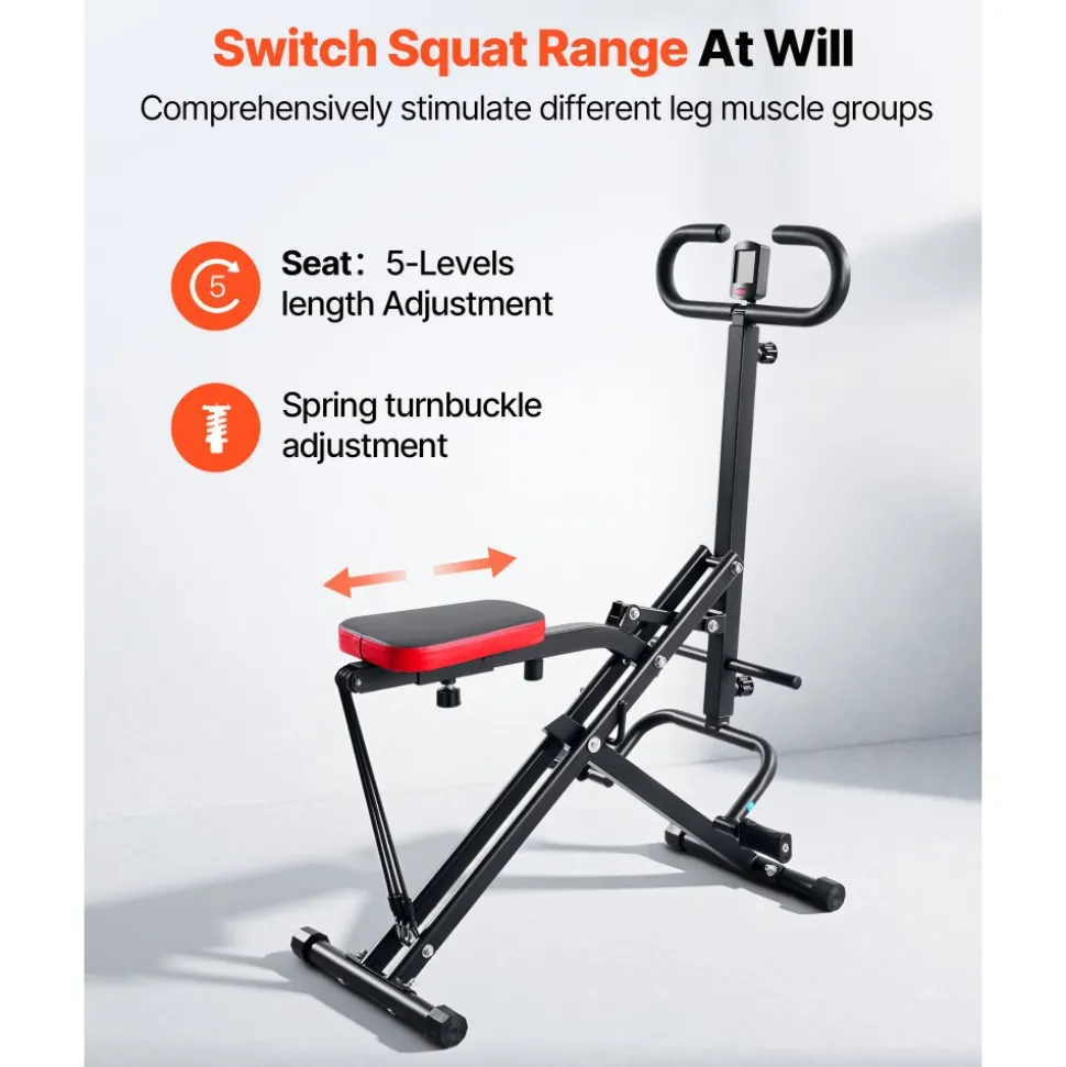 VEVOR Squat Machine, Deep Squat Rowing Machine for Home, Easy Setup & Foldable Exercise Equipment, Glute Trainer Machine with 3 High-Strength Resistance Bands, Glutes & Leg Home Workout Machine, Black