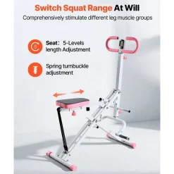 VEVOR Squat Machine, Deep Squat Rowing Machine for Home, Easy Setup & Foldable Exercise Equipment, Glute Trainer Machine with 3 High-Strength Resistance Bands, Glutes & Leg Home Workout Machine, White
